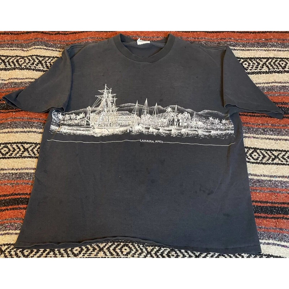 Vintage Lahaina Maui Hawaii Black Single Stitch Graphic Tshirt, Sz XL Runs Small